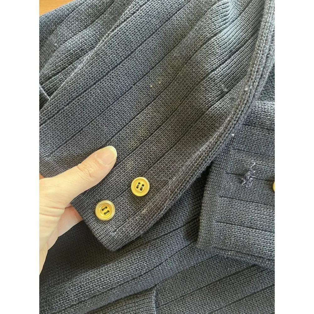 Vintage Navy Blue GUCCI Wool Double Breasted Knit Men Cardigan Sweater 50s 60's